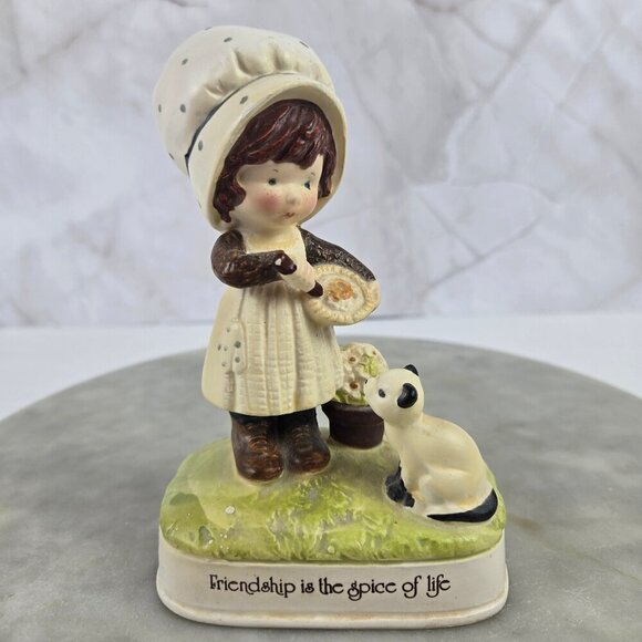 Vintage 1970s Set of 3 Holly Hobbie Figurines Friendship Themed Ceramics - Picture 2 of 14